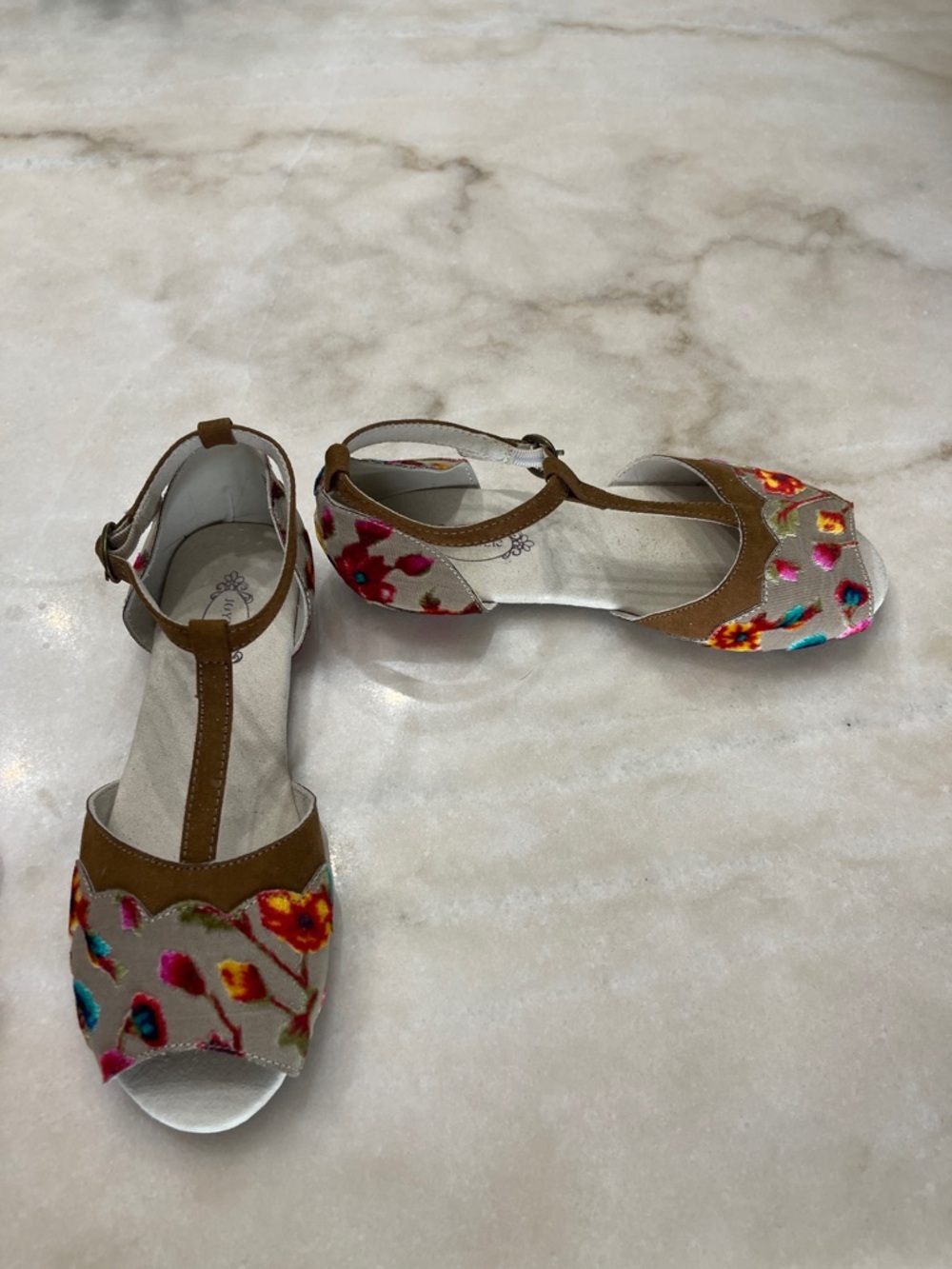Joyfolie Girls Multicolor Floral Embroidered Tan Stella Flat Sandals - Picture 4 of 7